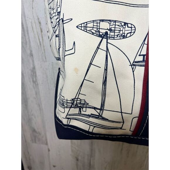 Vintage LL Bean Boat and Tote Bag Nautical Sailing Design cream large - Picture 3 of 12